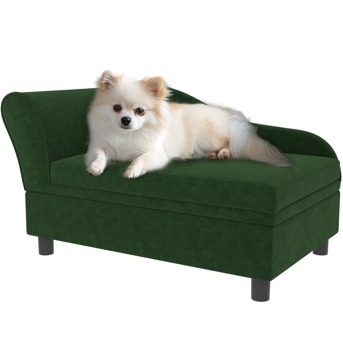 Meilleurs prix pour Canapé chien sur pied - PawHut - avec coffre de rangement - style moderne - coussin dassise amovible - 76 x 45 x 43 cm - vert