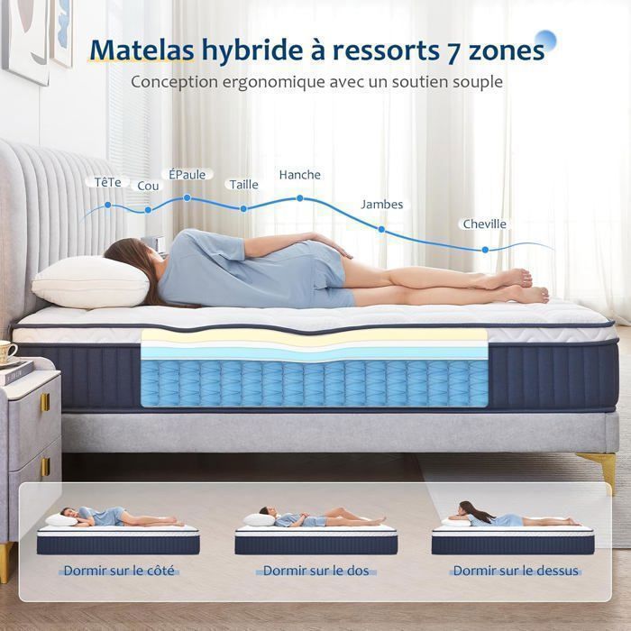 slily Matelas 140x190 30 cm Épaisseur Matelas Hybride à Ressorts Indépendan Ensachés et Mousse à Mémoire de Forme Gel Oeko-tex