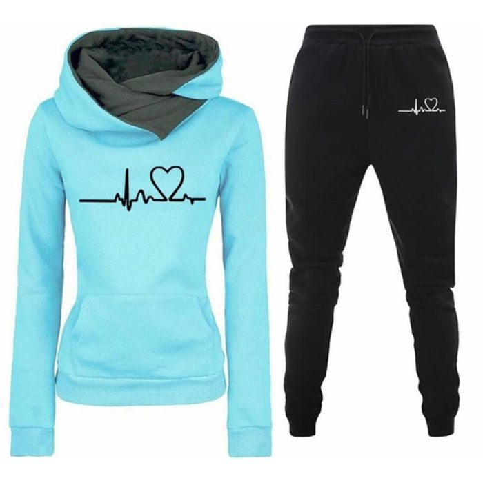Jogging Femme 2 pièces Survetement de Sport - Bleu Ciel - Ensemble Pantalon De Sport Et Sweat à Capuche Femme Vetement De Sport