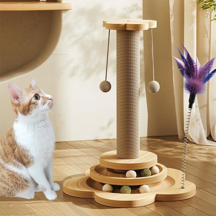 Comparer les prix de 4 en 1 Arbre à Chat en Bois - Griffoir pour Chat avec Boules Suspendues et Jouets InteractifsPetit Arbre à avec Griffoir(29 *