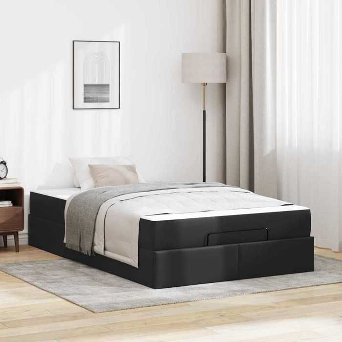 Cadre de lit - vidaXL - Faux cuir - Noir - 120 x 190 cm - Matelas inclus