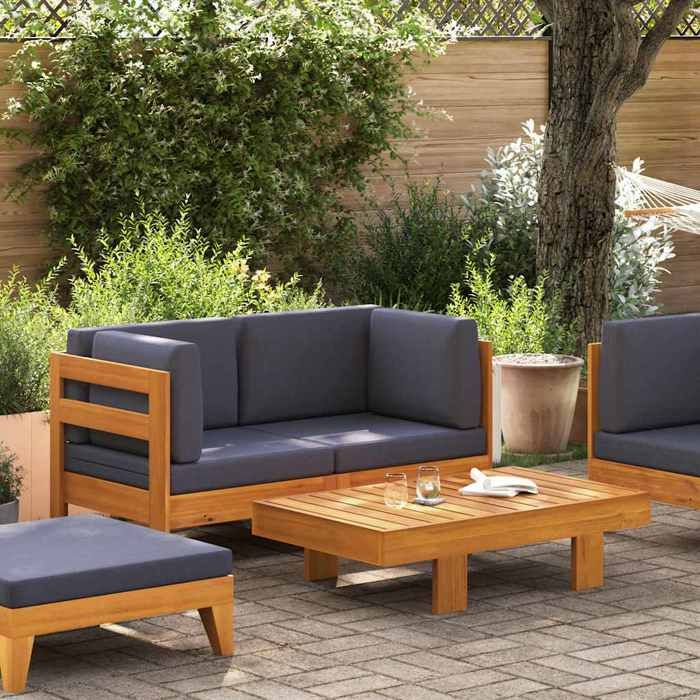 Automne/hiver Gris Salon de jardin 2 pcs avec coussins gris foncé Bois dacacia - Hauteur：60cm Nove8737737