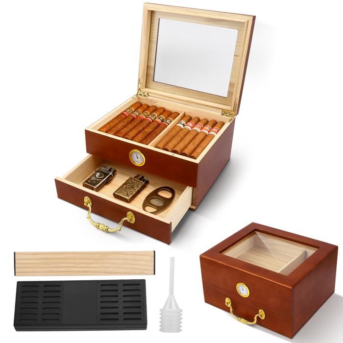 Cave à Cigares Acrylique Avec Hygromètre, Humidificateur Et Plateau Bois - Neuve