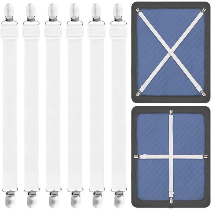 Tendeur drap housse - 6 pièces - Réglable - Élastique - Pinces en acier inoxydable - Joint en plastique - Durable