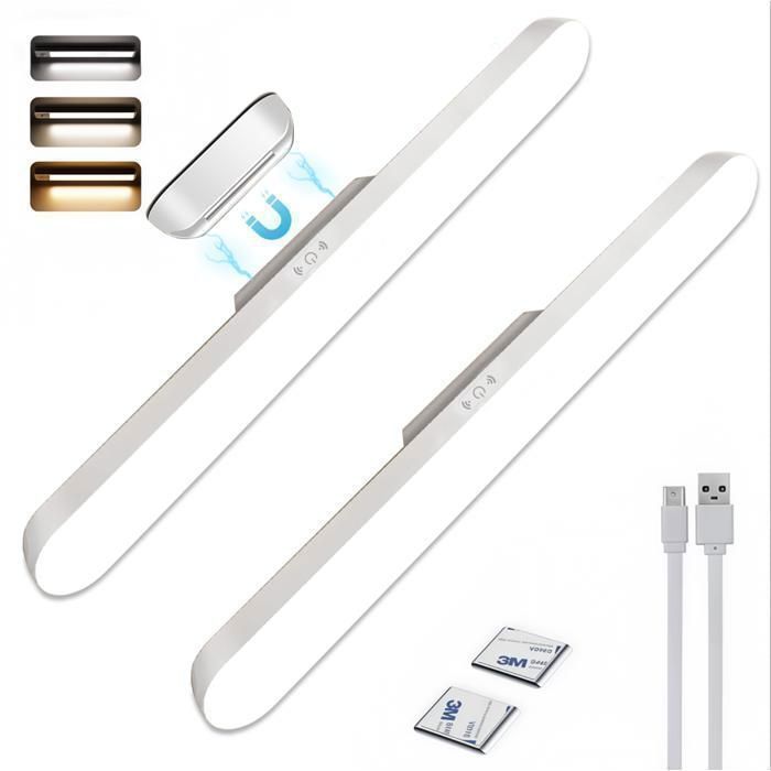 2 Pcs Lampe Placard Eclairage LED Rechargeable USB MagnétiqueDimmableLumière Led pour étude travail Armoire Escalier Cuisine