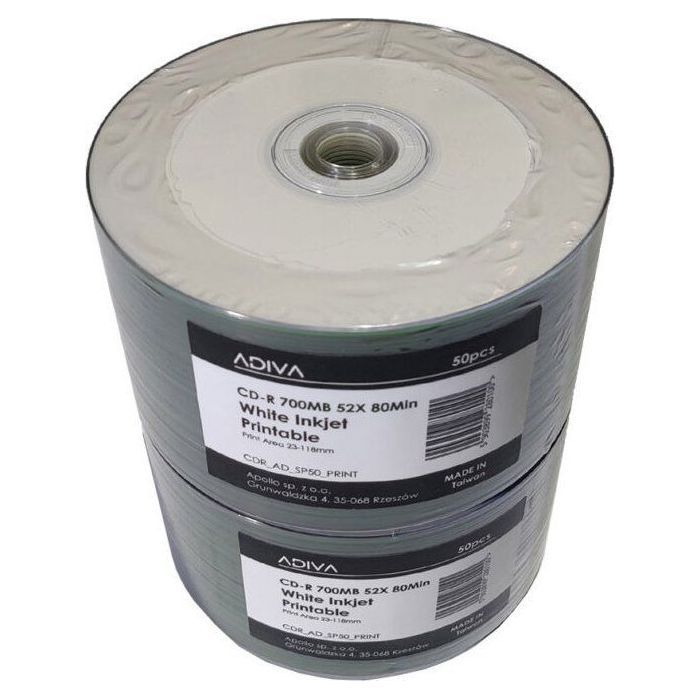 Adiva CD-R 700 Mo 52x — 50 pièces broche imprimable jet dencre — 80 min
