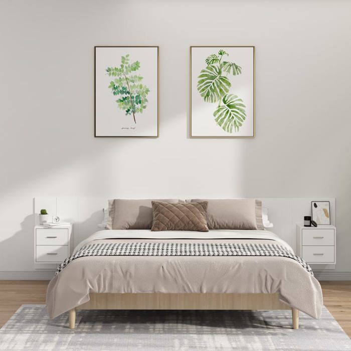 Tête de lit avec armoires - vidaXL - Blanc - Bois dingénierie - 240x1 5x80 cm - 2 tables de chevet - 48 5x32 5x80 cm Tête de lit avec armoires - vidaXL - Blanc - Bois dingénierie - 240x1 5x80 cm - 2 tables de chevet - 48 5x32 5x80 cm