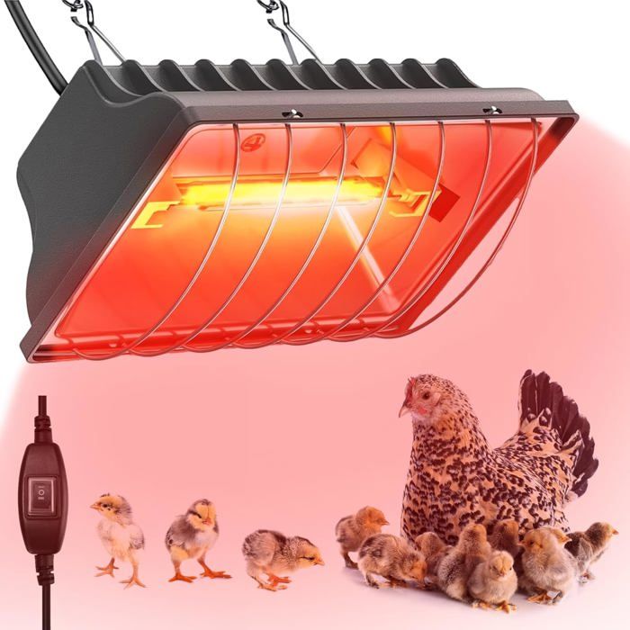 Chauffage de poulailler 250W convient aux poussins et aux paniers pour chats lampe chauffante à double mode.