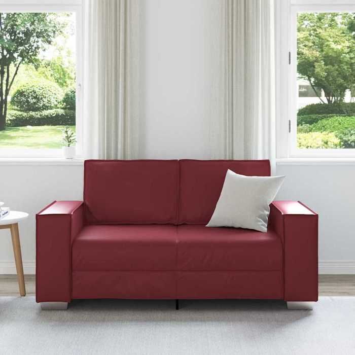 Antitaches Canapé deux places Scandinave - LEMONTREE - pour salon - Bordeaux 160cm Simili cuir 7936118840