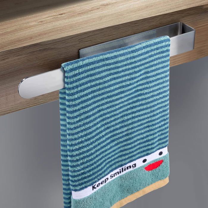 Porte-Serviettes sans Percer 35cm Porte Serviette Salle de Bain Auto-Adhésif Mural Argent pour Cuisine WC et Douche