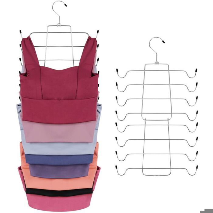 Lot de 2 cintres pour gilets permettant un gain de place porte-gilets argenté avec 16 crochets.