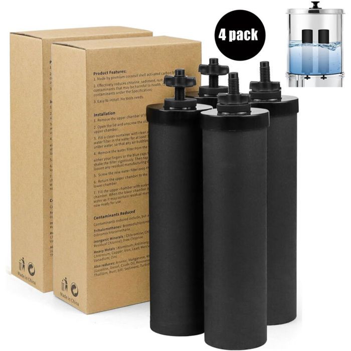 Filtres à eau par gravité - Weeplow - Lot de 4 filtres - Charbon actif de noix de coco - Réduction contaminants 9999%