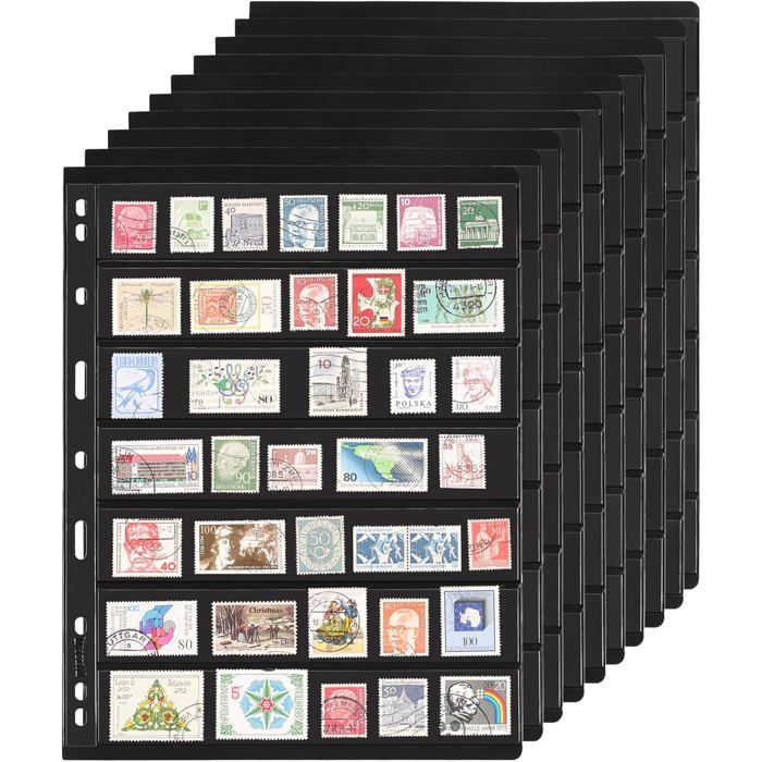 Pages Pour Classeur à Timbres – 10 Feuilles PVC Double Face, 7 Lignes, Transparentes Et Réutilisables Pour Collectionneurs