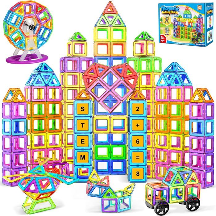 Construction Magnetique Enfant 136 Pièces Jeux Magnetique Jeux de Construction Magnetic Tiles Jeux Jouet Enfant 3 4 5 6 7 8 Ans