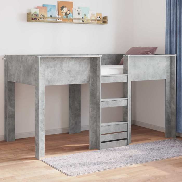 vidaXL Lit Superposé pour Enfants Gris béton 90 x 190 cm 3410478