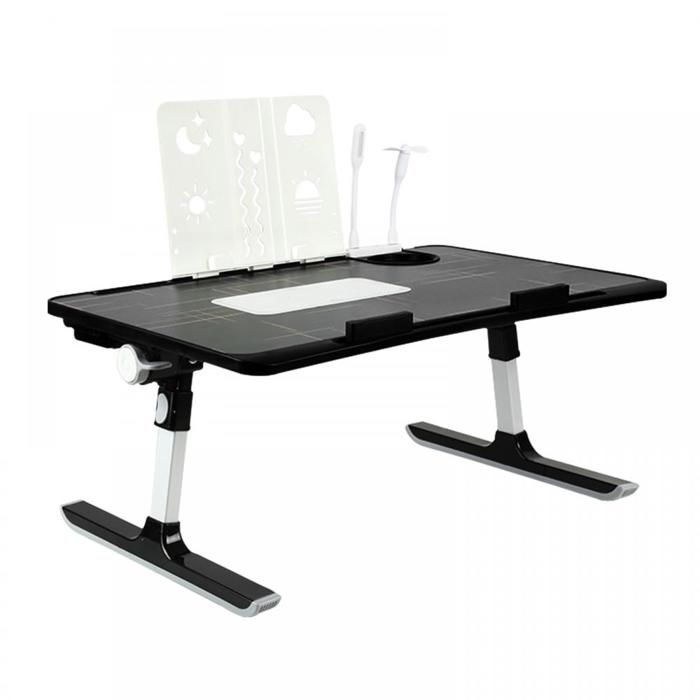Table Pliante Multifonctionnelle pour Ordinateur Portable Table de Lit Réglable en Hauteur avec Porte-Gobelet Tiroir Ports USB
