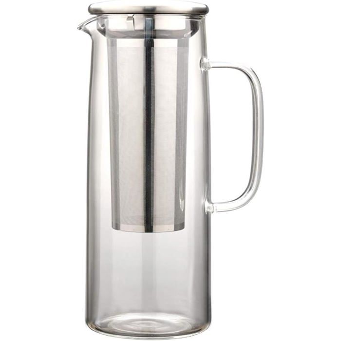 Pichet eau verre 1200ML avec filtre acier inoxydable pour infusion froide