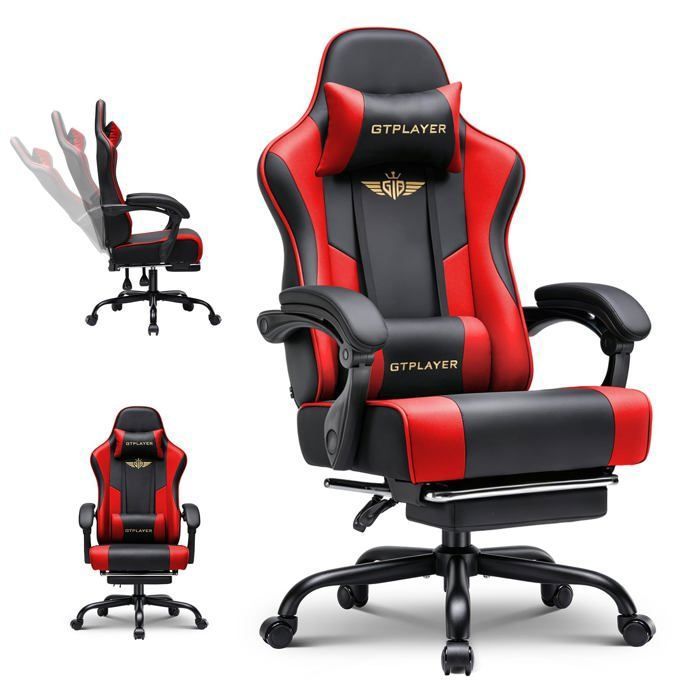 Chaise Gaming Ergonomique avec Repose Pieds Appui Tête et Support Lombaire Réglables Rembourrée Capacité 180 kg - vue 5