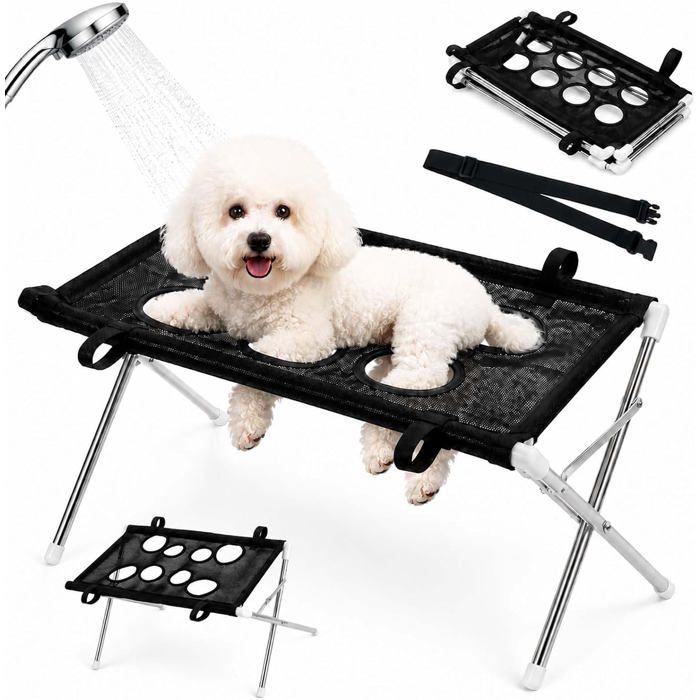 Hamac de toilettage pour chien - Support de bain sur pied pliable pour petit et moyen animal (Noir jusquà 20 kg)