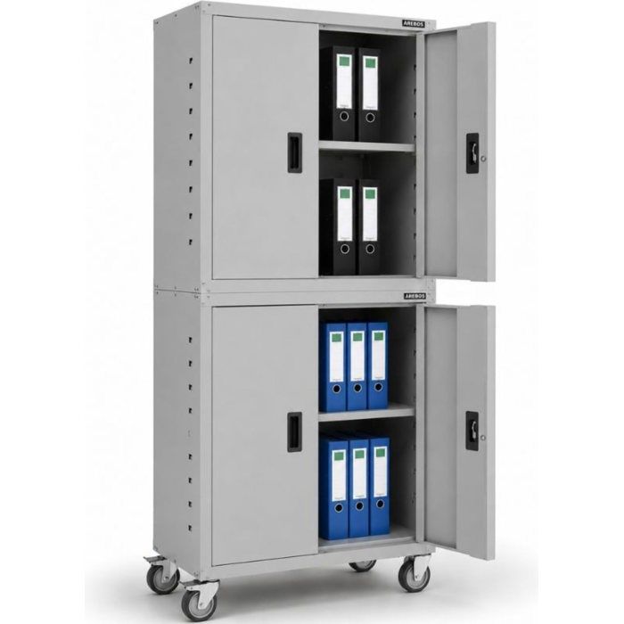AREBOS Armoire de classement Armoire de Bureau Armoire de Rangement 4 étagères réglables en Hauteur 180x90x40cm Gris