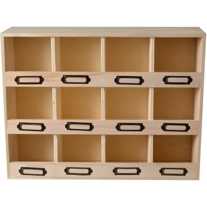 Casier de rangement en bois 12 boîtes - Artémio Beige