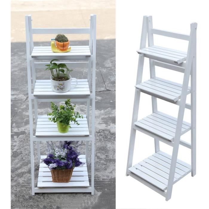 Blanc Escalier à fleurs en bois Décoration de jardin Pour intérieur et balcon Échelle pour plantes 4 étages 