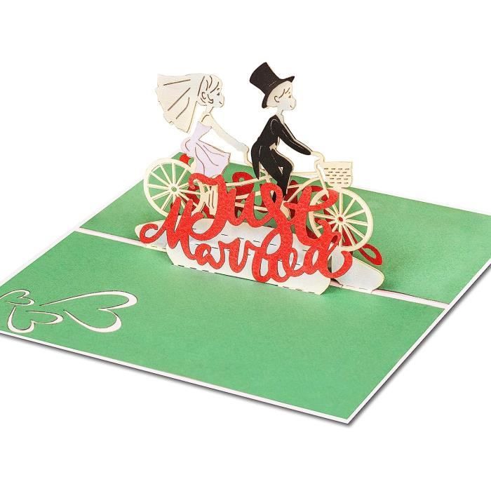 Carte De Mariage Pop-up 3D « Couple Sur Vélo » – Carte Originale Pour Mariage Civil Ou Religieux, Cadeau Argent Ou Lune De Miel