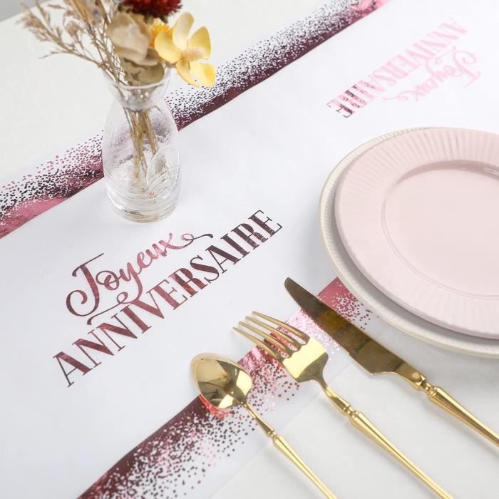 Chemin De Table Joyeux Anniversaire 5 Mètres Rose Gold - Organza Transparent Brillant