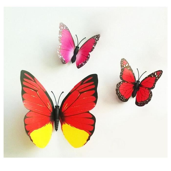 Oblique-Unique® Lot de 12 papillons décoratifs Sticker mural rose Décoration colorée