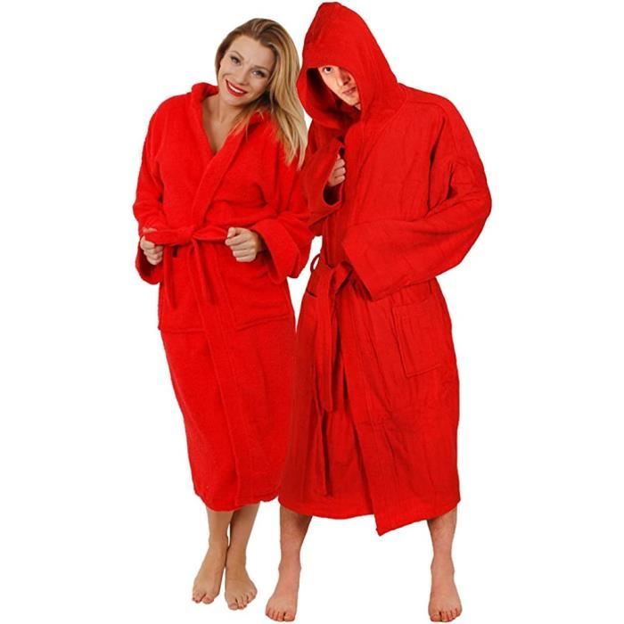 Peignoir de bain unisexe en tissu eponge 100 coton Super absorbant Avec 2 poches Pour femme et homme Rouge XXL X 181 Cdiscount Maison