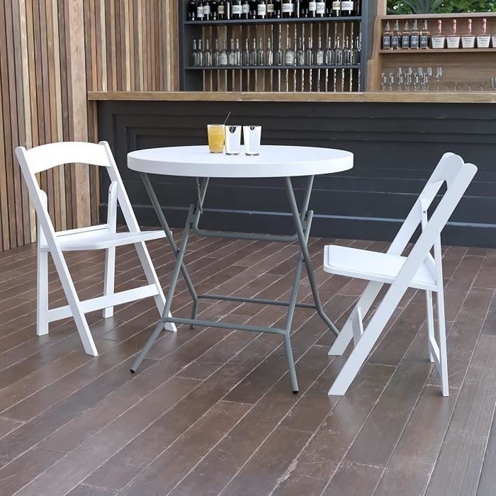 Table Pliante Ronde 120cm - Blanc Granité Résistant Pour Salle Banquet, événements Extérieurs