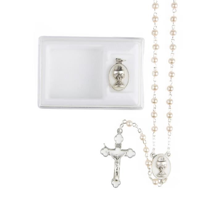 CHAPELET DE COMMUNION ARGENTE COFFRET MEDAILLE
