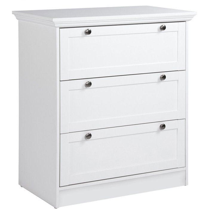 Commode LANDWOOD 3 Tiroirs - Décor blanc - Style campagne - L80 x P45 x H90 cm