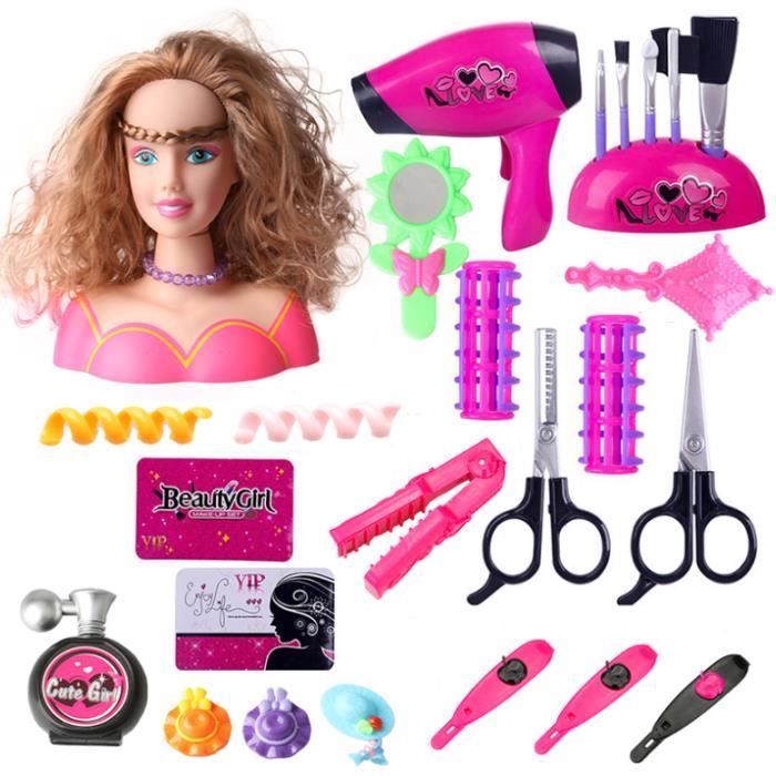 Tête à Coiffer et Maquiller 27 Pièces Tête de Coiffage avec Accessoires de Coiffure Jeu
