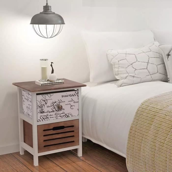 Tables de chevet Scandinave - Meuble© - Lot de 2 - Bois - Campagne