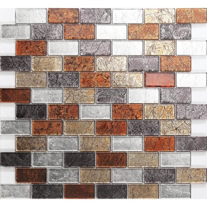 30 X 30 Cm Carrelage Mosaique En Verre Couleurs Feuilles D Automne Marron Or Argent Et Noir Motif Brique Mt0162 Achat Vente Carrelage Parement 30 X 30 Cm Carrelage Cdiscount