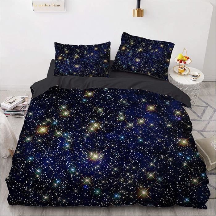 Housse De Couette Astronaute 160x200 Cm - Motif Espace étoilé, 2 Taies D'oreiller 65x65, Microfibre Douce