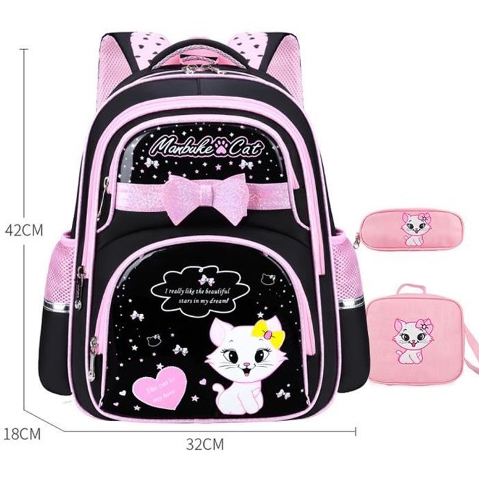 Set Cartable 3 En 1 Enfant Fille - Sac à Dos Primaire Imperméable, Boîte à Lunch & Trousse (Fuchsia)