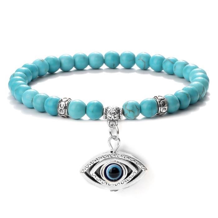 Bracelet En Pierres Naturelles Avec Breloque Œil Et Cœur - Protection Et Amour - Neuf Avec Étiquettes