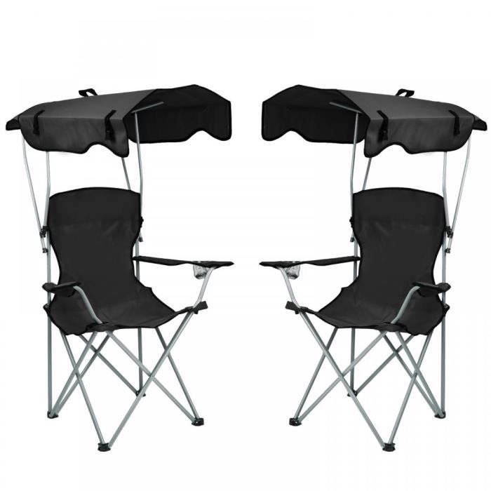 b.livem.2×chaises de plage avec auvent, chaises de pêche, 50*50*90/120cm, noires, résistantes au soleil et à la pluie