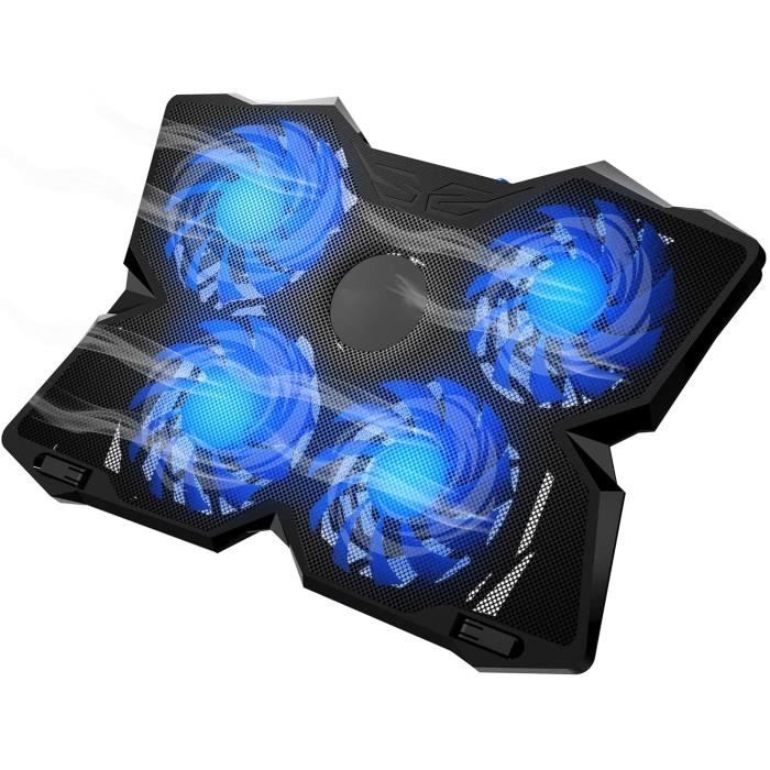 Refroidisseur Ordinateur Portable + Le Plus Puissant + Refroidissement Ultra Rapide + 4 Ventilateurs Silencieux-Version 2022 – Bleu