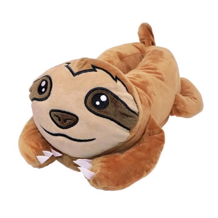 Chaussons en peluche Paresseux marron micropeluche en 100 polyester