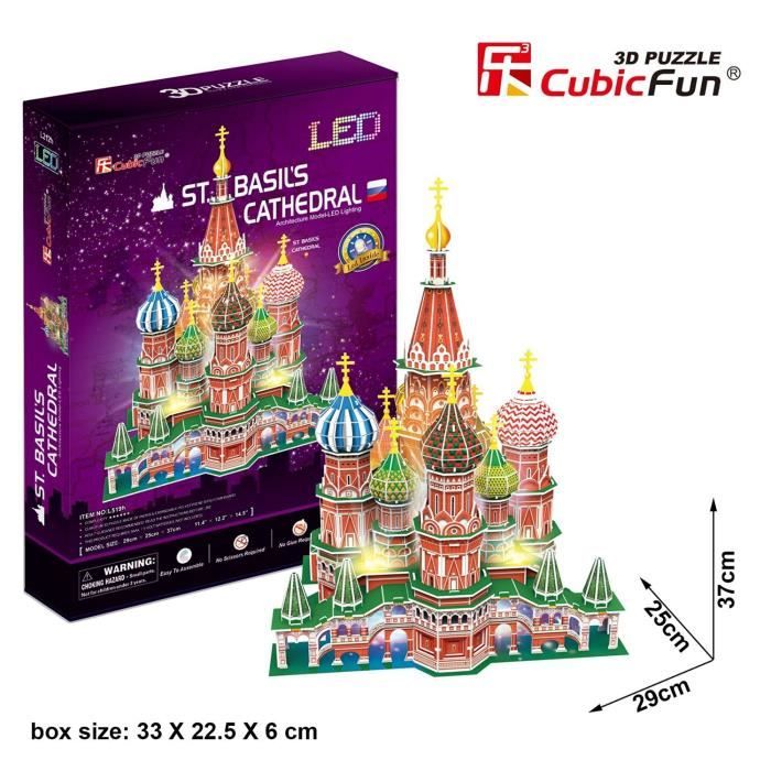 CUBICFUN Puzzle 3D 224 pièces - Cathédrale Saint-Basile (Moscou) avec LED 29x25x37 cm