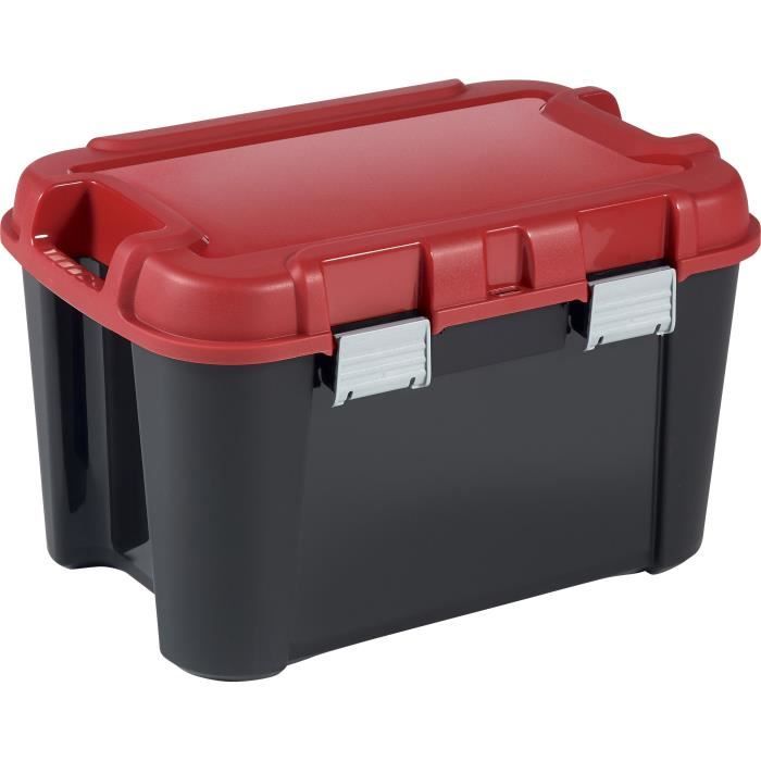 malle de rangement keter totem 60l - noir / rouge - 59 x 39,5 x 36 cm