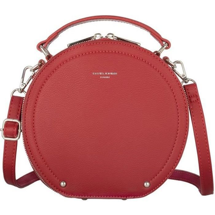 David Jones - Sac Bandoulière Rond Femme - Sac à Main Porté Epaule Cuir PU - Besace Arrondie Pochette Mode Elégant Chic - Rouge