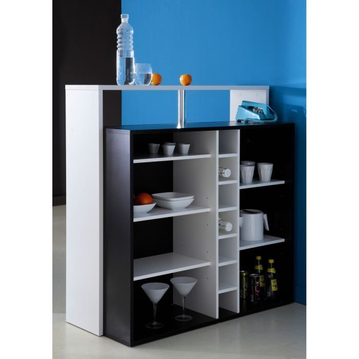 PIANO Meuble bar contemporain noir et blanc - L 110 cm ...