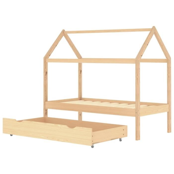 VidaXL Cadre De Lit D'enfant Avec Tiroir Bois De Pin Massif 70x140 Cm, Cadre De Lit En Bois Pour Enfant, Lit, Lit Pour Enfant