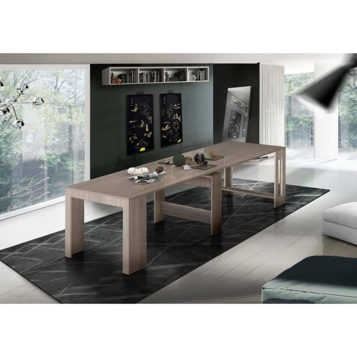 dmora - table à rallonge martino, console extensible jusqu'à 12 places, table avec support d'extension, 51-300x90h77 cm, orme nacré