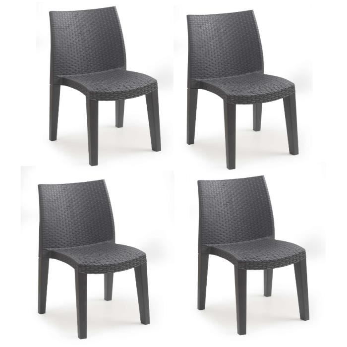 Chaises empilables effet rotin DMORA - Made in Italy - Anthracite - Jardin - Design - 48x55x86 cm