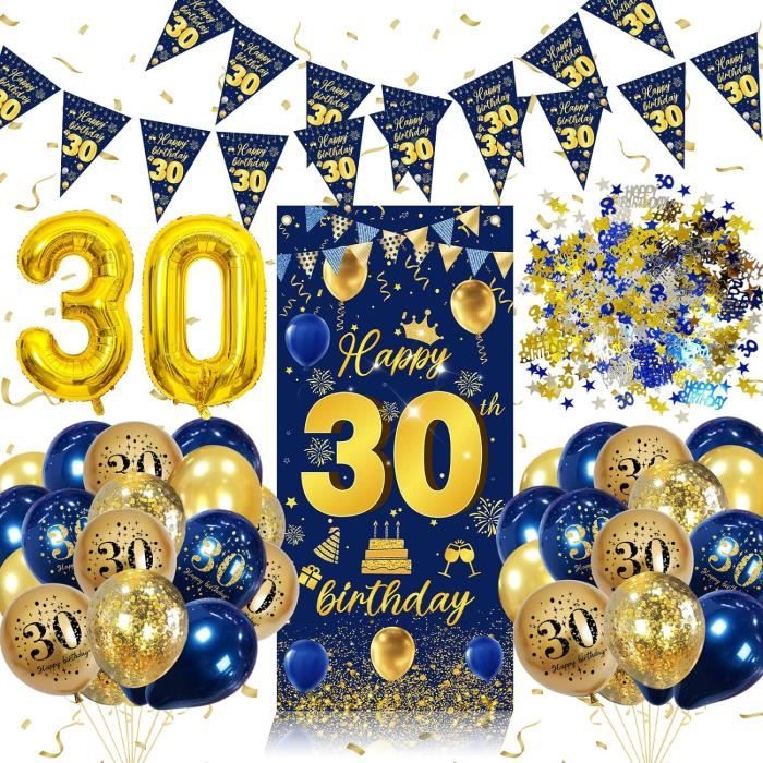 Decoration Anniversaire 30 Ans Homme,Ballon 30 Ans Bleu Or,30 Anniversaire Bannière Banderole